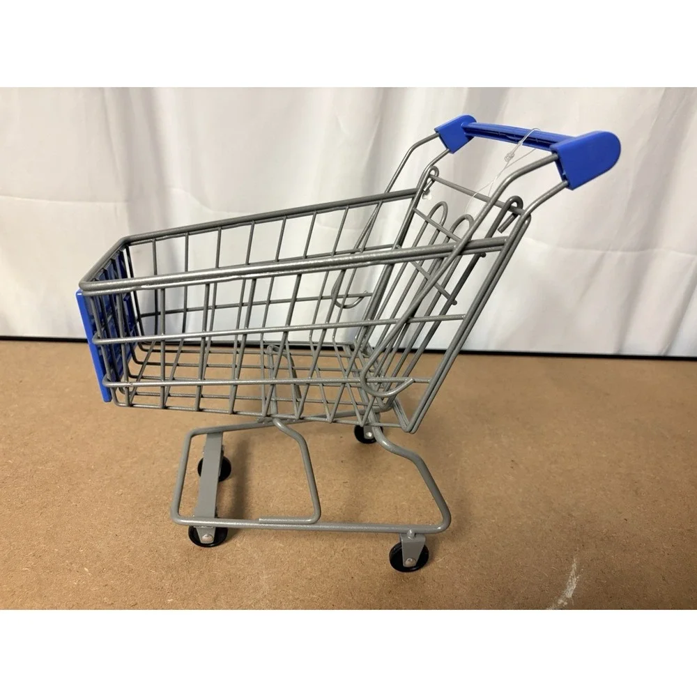 Mini Shopping Cart Walmart Toy Metal Basket w/ Wheels Desk Organizer 12